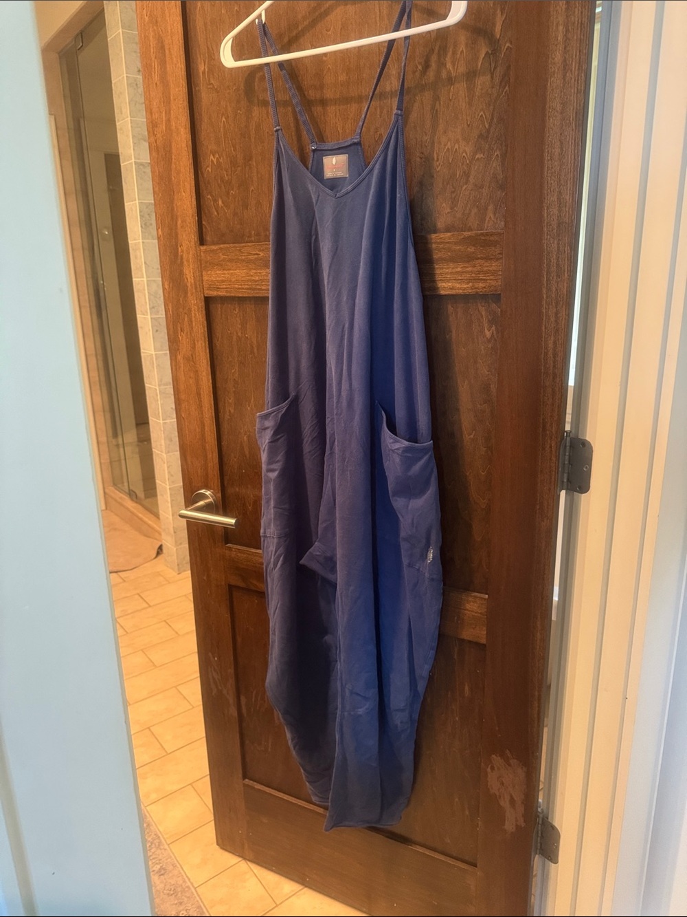 Free People Navy Blue Loose-Fit Spaghetti Strap Jumpsuit